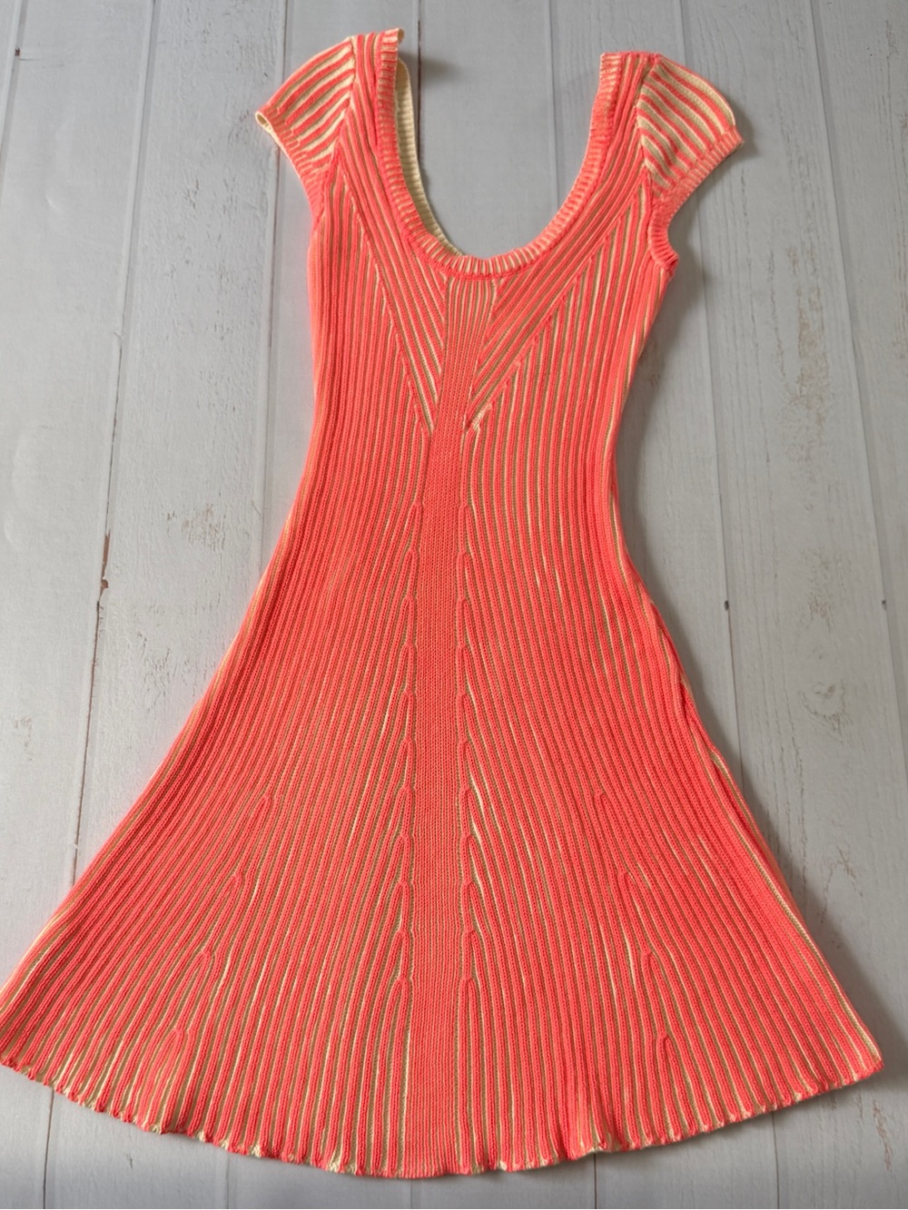Free People Coral Cream Knit Mini Dress Scoop Neck Fit Flare Boho Small - Picture 11 of 11